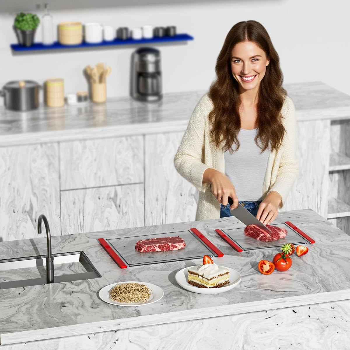 Tempered Glass Cutting Board Set for Kitchen Counter - Dishwasher Safe