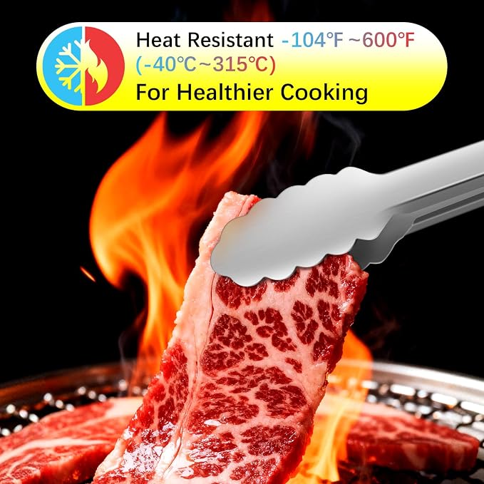 Metal Tongs for Cooking, Heat Resistant 600 Degrees Stainless Steel Kitchen - Image 5