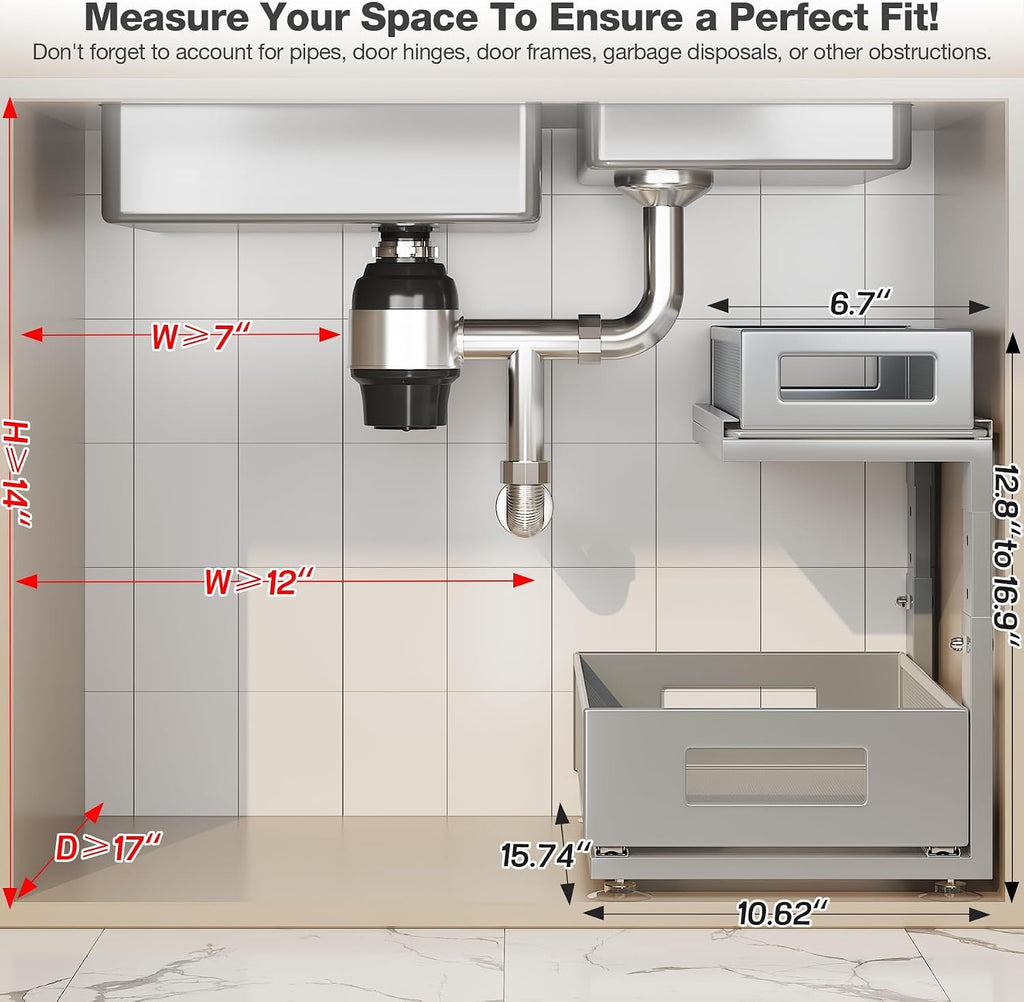 2 Pack 15.74IN-Depth Under Sink Organizer With Next-Gen Ball-Bearing