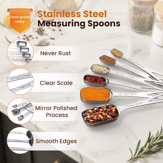 6PCS Narrow Measuring Spoons Set, Stainless Steel Measuring Spoon Fits in Spice - Image 6