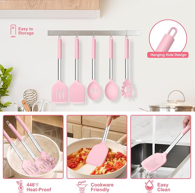 TeamFar Cooking Utensils Set, Heatproof & Healthy, Nonstick & Easy Clean - Image 6