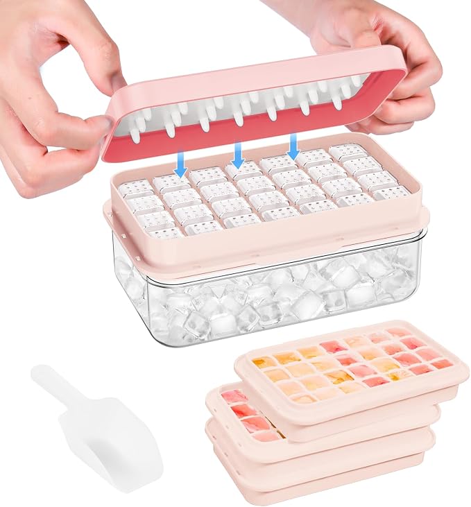 PHINOX Ice Cube Tray with Lid and Bin, 3 Pack Plastic Ice Cube Tray Molds by PHINOX