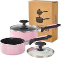 Nonstick Saucepan Set with Lid, Non Stick 1Qt & 2Qt Sauce Pan Set with Glass by HooJay
