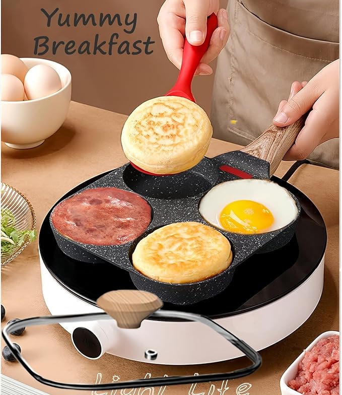 HUPECHAM Egg Pan With Lid 4-Cup Nonstick, and Healthy Granite Egg Frying Pan - Image 3