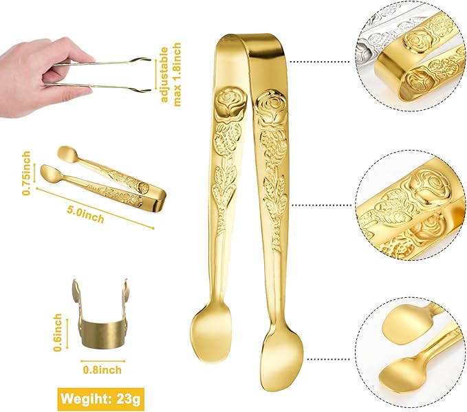 HINMAY 6PCS Mini Serving Tongs 5-Inch Small Rose Sugar Cube Appetizer Tongs - Image 2