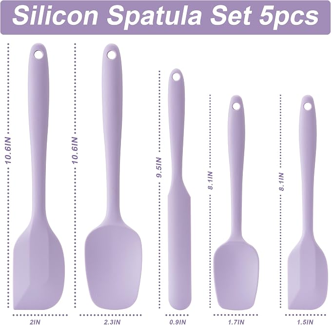 Silicone Spatula Set, 5 Piece Food Grade Rubber Spatulas - Image 2