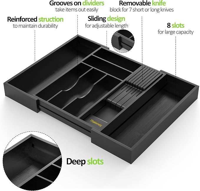 Bamboo Kitchen Drawer Organizer, Expandable Silverware Organizer - Image 9