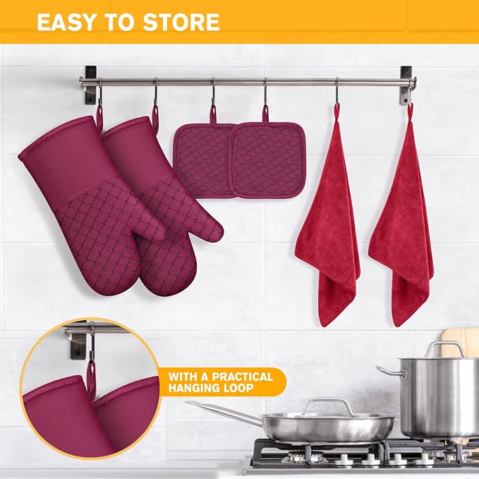 6 Pcs Oven Mitts and Pot Holders, 500℉ Heat Resistant Oven Mitts - Image 6