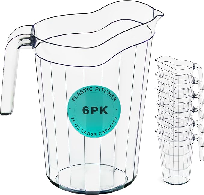 DecorRack 6 Pack - 75 oz Polycarbonate Plastic Pitcher Beverage Dispenser by DecorRack