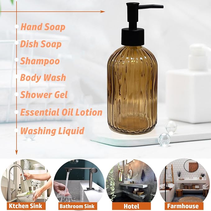 14Oz Black Pump Glass Soap Dispenser, - Image 6
