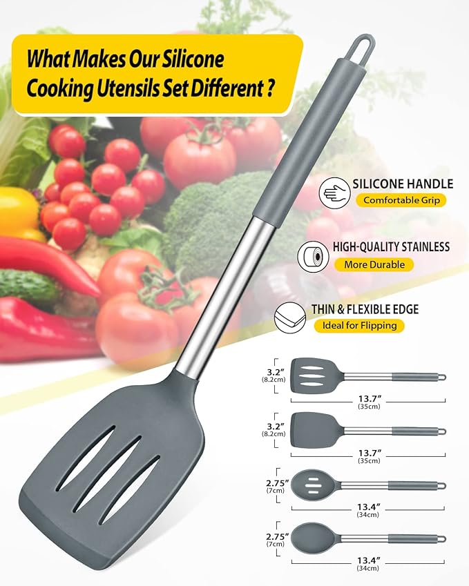 Pack of 4 Silicone Cooking Utensils Set, Non Stick Large Solid Spatulas - Image 2