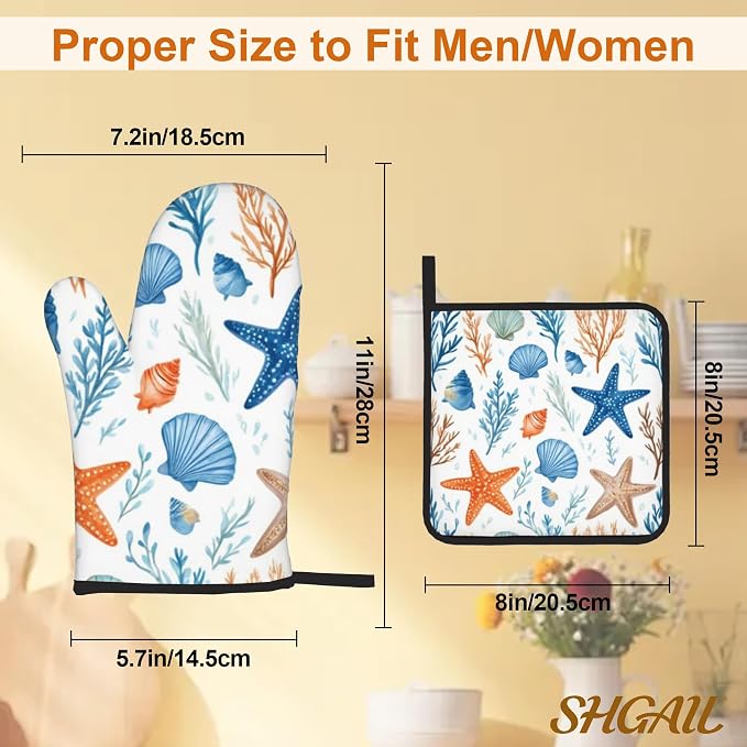 Starfish Shell Pattern Oven Gloves and Hot Pads Set - Image 3
