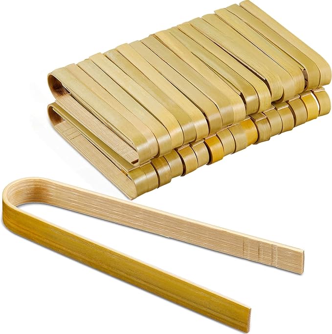 Patelai 90 Pieces Mini Bamboo Tongs Long Toast Tongs Disposable Wooden Cooking by Patelai