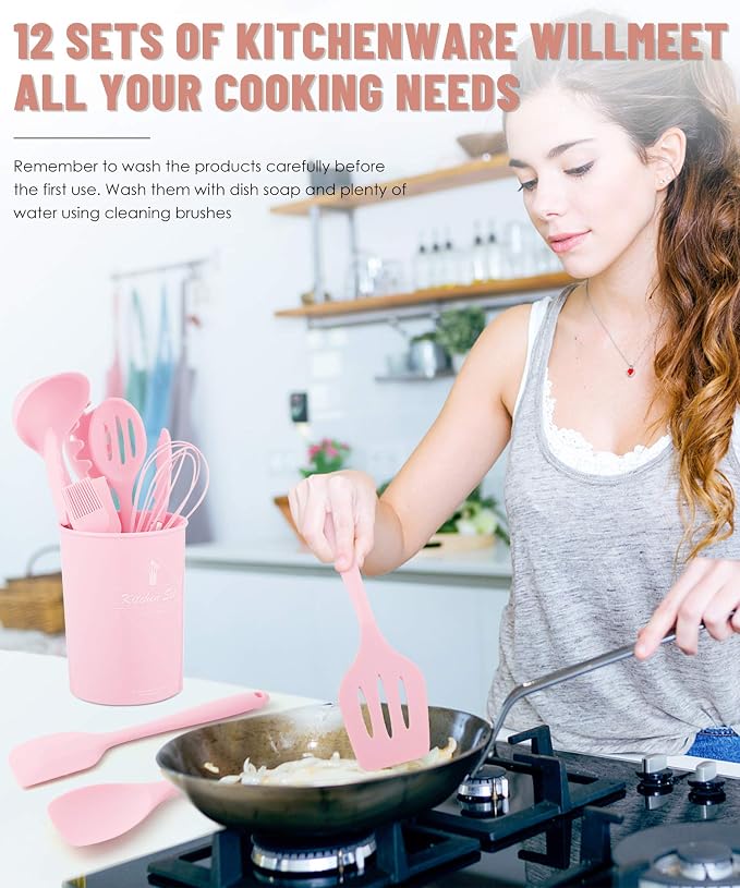 Kitchen Utensils Set-12 Pieces Silicone Cooking Utensils Set 392°F Heat - Image 7