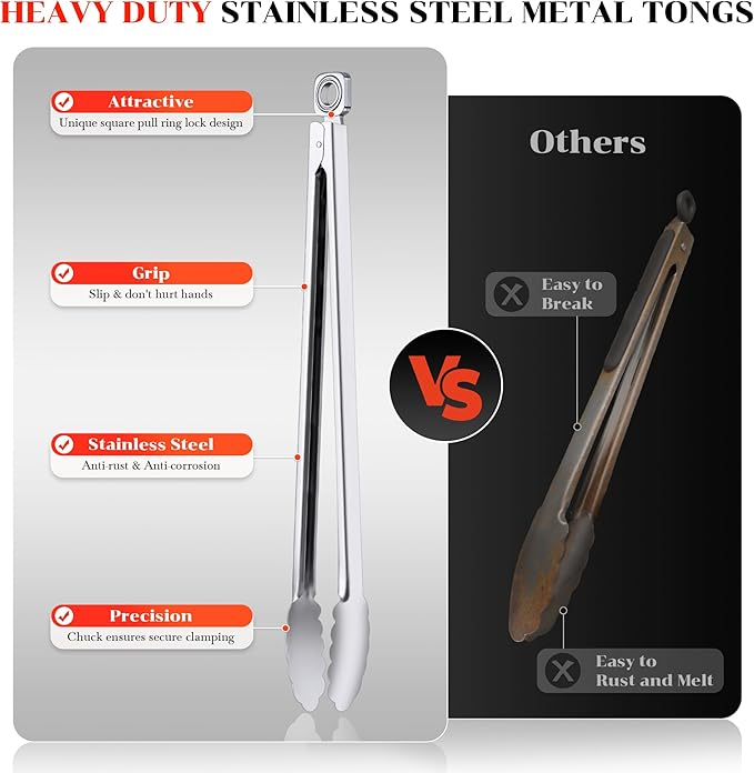 Grill Tongs - 17 Inch Extra Long BBQ Tongs, Heat Resistant Stainless Steel - Image 5