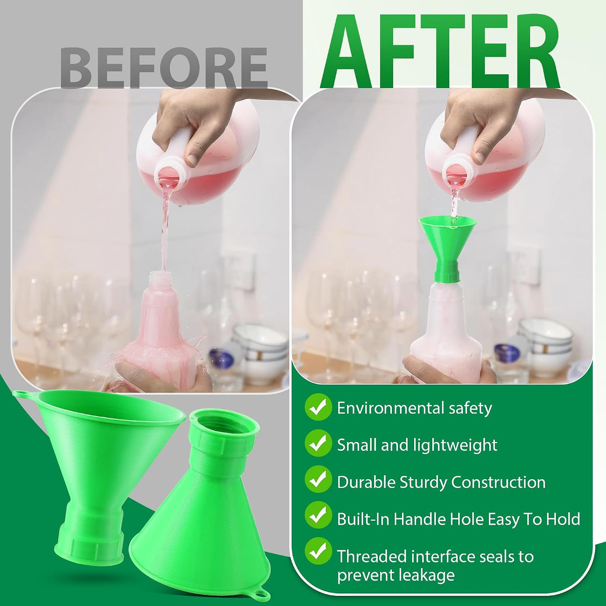 Threaded Funnel Easy Fill Funnel, Twist On Bottle Refill Adapter