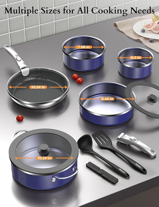 Pro DUXANO 12PC Nonstick Pots and Pans Set&Hybrid 3-Ply Stainless Steel Skillet - Image 11