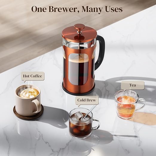 Veken French Press Coffee Maker 34oz 1 L, No Plastic Touching Cafe, Heat - Image 9