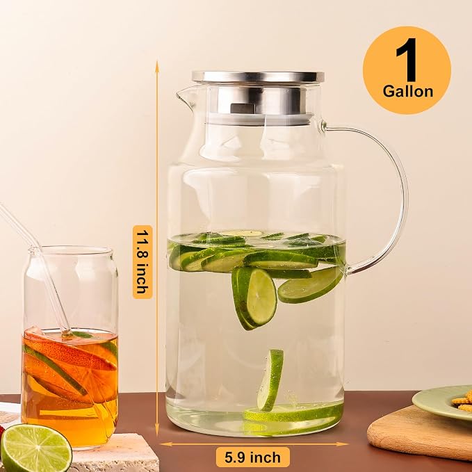 128oz Glass Pitcher with Lid, 1 Gallon Glass Water Pitcher Hot/Cold Water Jug - Image 5