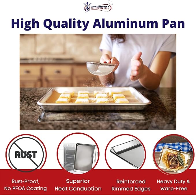 KITCHENATICS Quarter Sheet Baking Pans, 1060 Solid Aluminum Cookie Sheet Set - Image 4