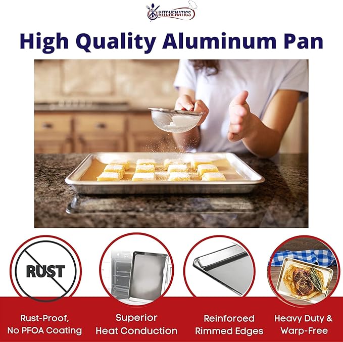 KITCHENATICS Aluminum Half Sheet Size Baking Pans, Nonstick Cookie Sheets - Image 4