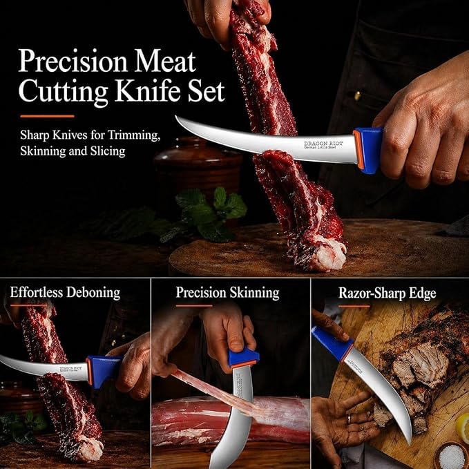 DRAGON RIOT 3 Pcs Butcher Knife Set, Stainless Steel Boning & Carving Knives - Image 5