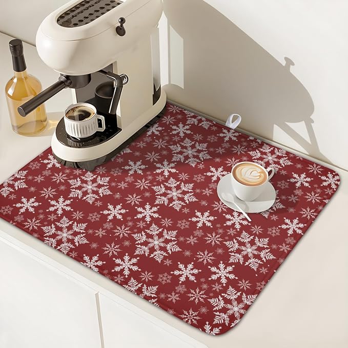 Christmas Dish Drying Mat for Kitchen Counter 18x16 Inch Xmas Snowflake Drying - Image 6