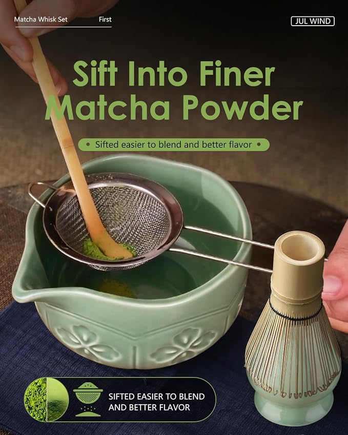 Matcha Whisk Set, Ceramic Matcha Bowl, Bamboo Whisk, Tea Towel - Image 4