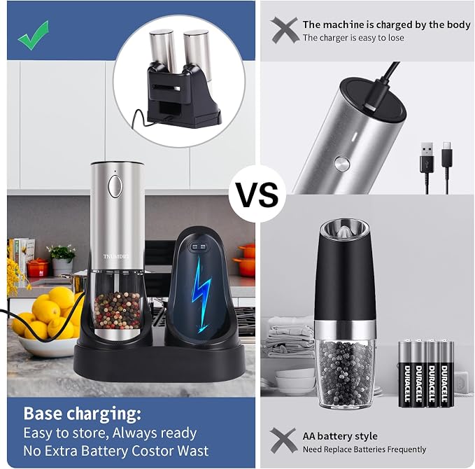 Stainless steel Electric Salt and Pepper Grinder Set, Large Capacity Automatic - Image 4