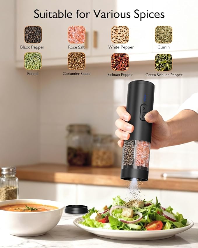 Electric Salt and Pepper Grinder Set, 2 in 1 Dual Bins USB Rechargeable - Image 9
