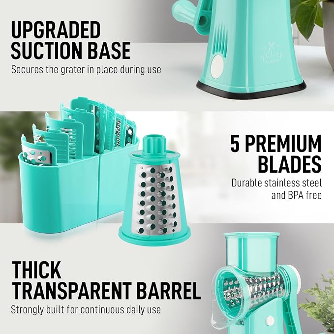 Zulay Kitchen Rotary Cheese Grater 5 Blade Cheese Shredder - Image 7