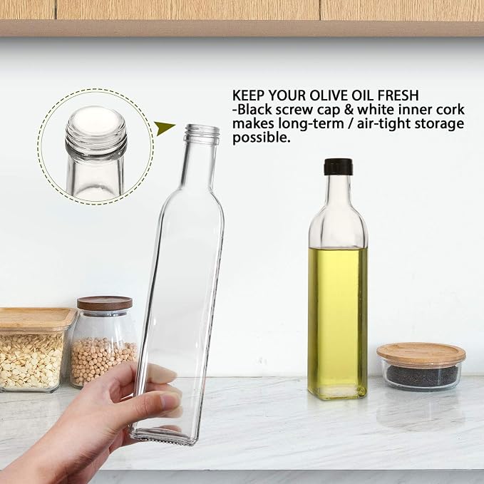 AOZITA 17 oz Glass Olive Oil Dispenser Bottle Set - 500ml Clear Oil & Vinegar - Image 3