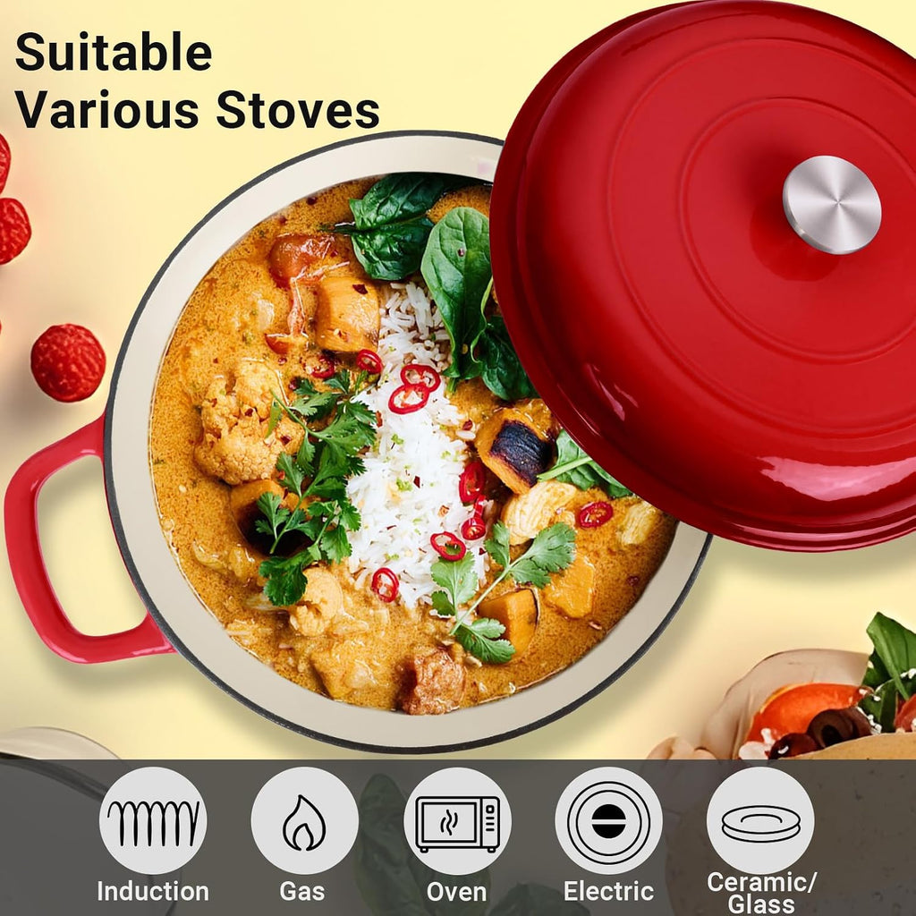 Enameled Cast Iron Dutch Oven, 3.8 Quart Dutch Oven Pot with Lid, Non