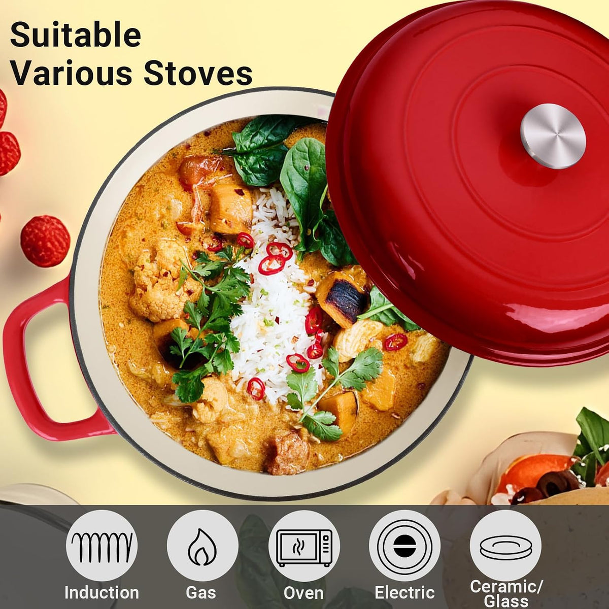 Enameled Cast Iron Dutch Oven, 3.8 Quart Dutch Oven Pot with Lid, Non