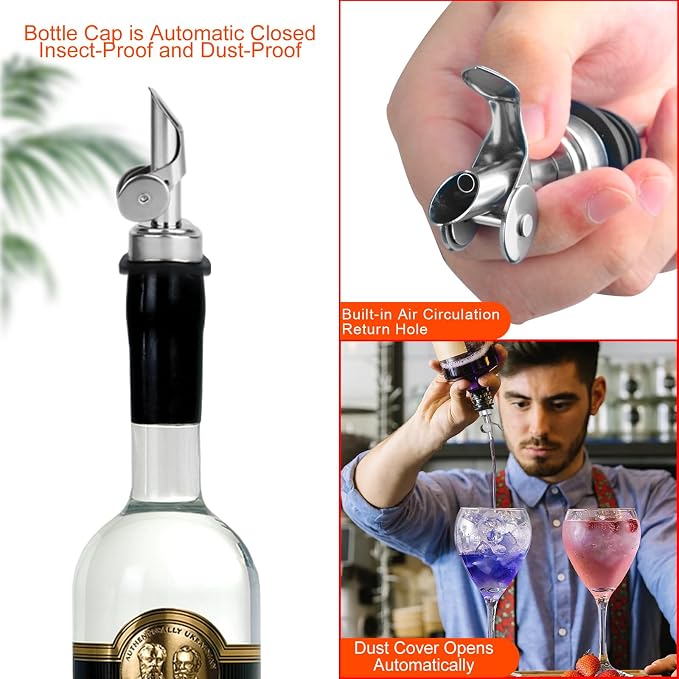 12PCS Weighted Liquor Bottle Pourers, Auto Flip Olive Oil Spout, Stainless - Image 3