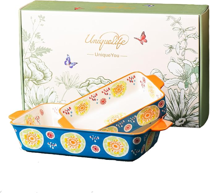 Ceramic Baking Dish Set of 2, 3QT & 1.2QT Stoneware Casserole Dishes by Unknown