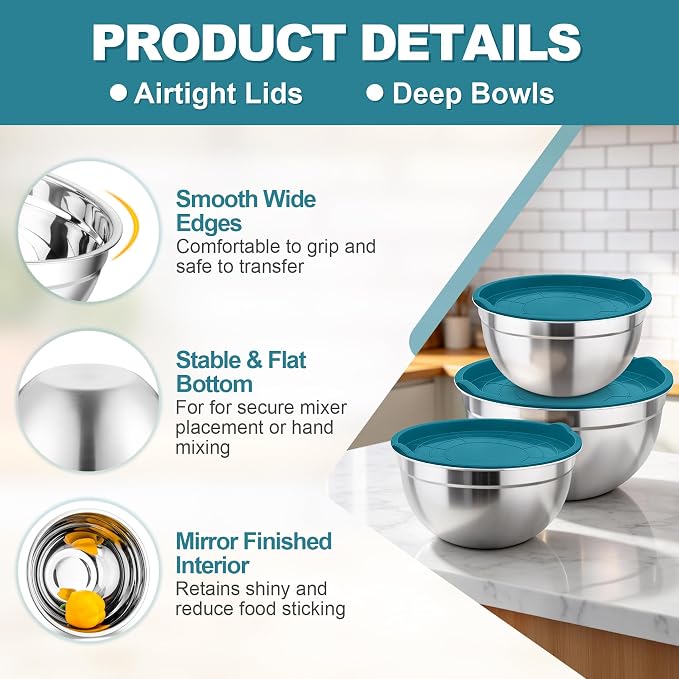 TeamFar Mixing Bowls, Stainless Steel Nesting Salad Bowls - Image 3