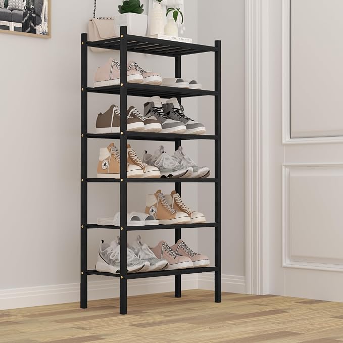 ROMGUAR CRAFT 6-Tier Bamboo Small Shoe Rack, Free Standing Wood Shoe Shelf - Image 2