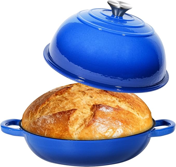 Mini Double Dutch Oven For Sourdough Bread Baking, 6QT Enameled Cast Iron Dutch by ONKO
