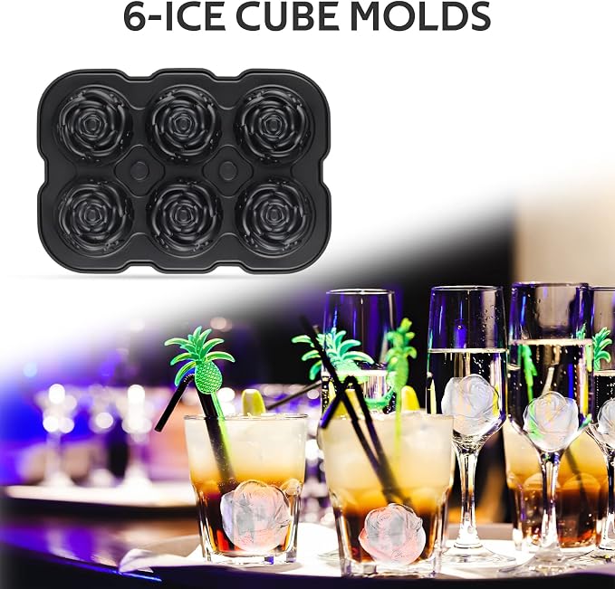 Ice Cube Tray, Mikiwon 2 inch Rose Ice Cube Trays - Image 4