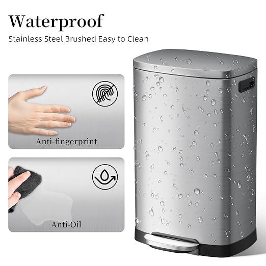 KdbK 13 Gallon Trash Can with Lid, 50L Fingerprint Proof Stainless Steel - Image 3
