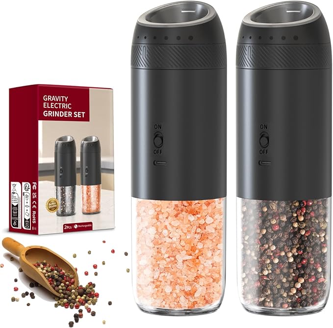 Gravity Electric Salt and Pepper Grinder Set, Automatic Salt Pepper Mill Grinder by KVKID