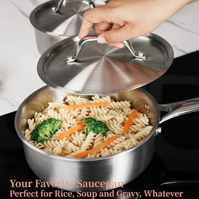 2 QT Saucepan with Lid, 3-Ply Stainless Steel Saucepan, Induction Compatible - Image 4