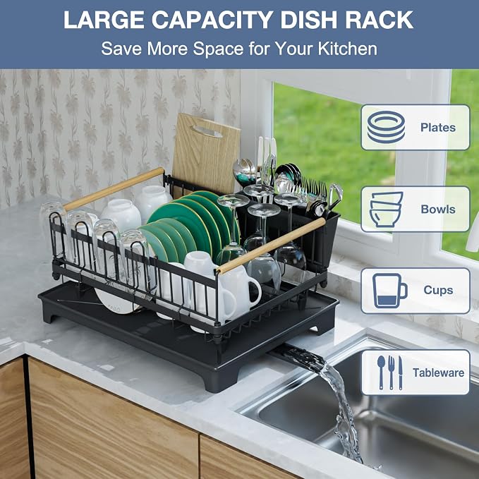 Dish Rack with Drainboard Large Capacity Anti-Rust Kitchen Counter Organizer - Image 5
