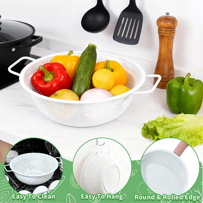 Colander Set with White Coating, Stainless Steel Micro-Perforated Colanders - Image 5