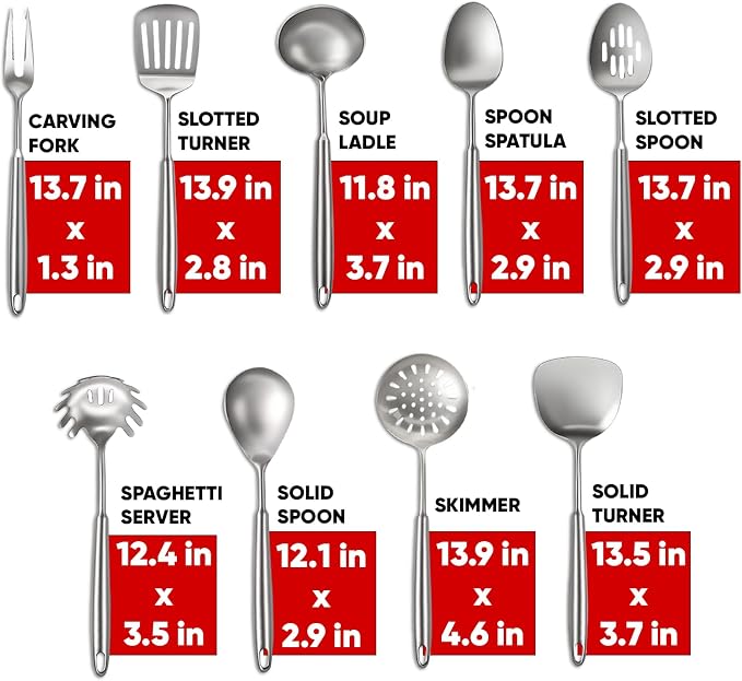 Newness 9 Pcs Cooking Utensils Set, 304 Stainless Steel Kitchen Utensils Set - Image 6