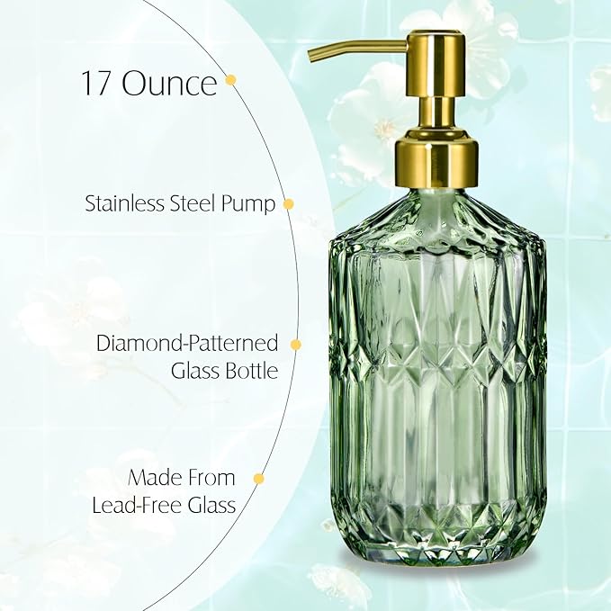 COHOSEGE 17 Oz Green Glass Kitchen Soap Dispenser - Image 2