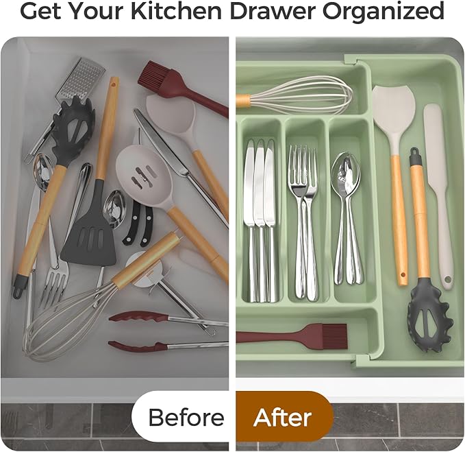 ukeetap Extra Large Expandable Silverware Organizer, BPA-Free Food-Safe Cutlery - Image 6