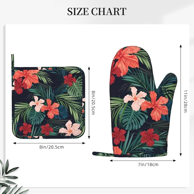 Tropic Hawaiian Hibiscus Flower Oven Mitts Pot Holders Set Silicone Heat - Image 3