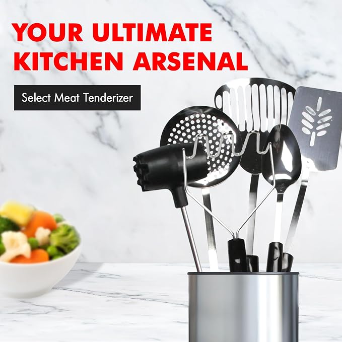 Chef Craft Select Meat Tenderizer, 9.5 inch, Stainless Steel/Black - Image 2